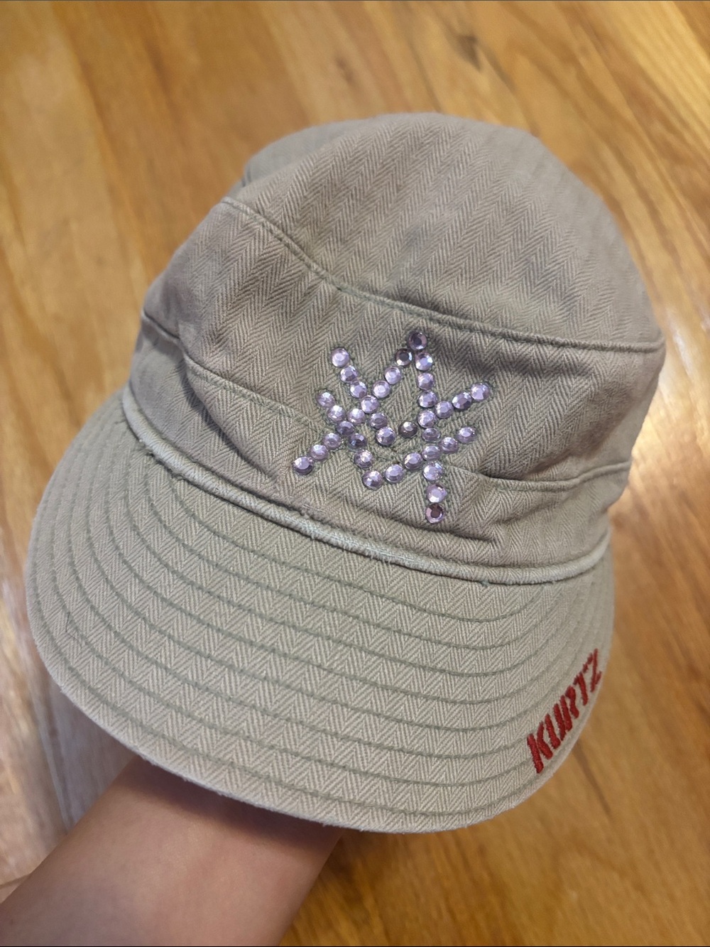 A. Kurtz designer Beige Bucket Hat with Pink Gem Star